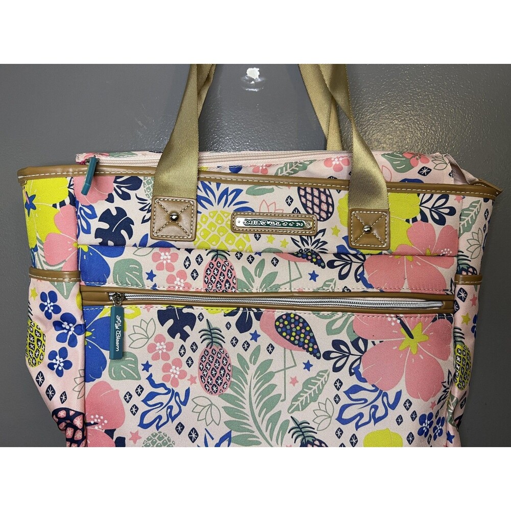 Lily Bloom Tote Bag Womens Large Multicolor Tropical Floral Travel Beach Zip